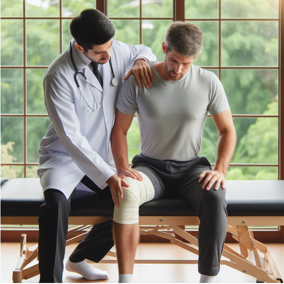 Imagem de um  paciente  sendo atendo pelo fisioterapeuta